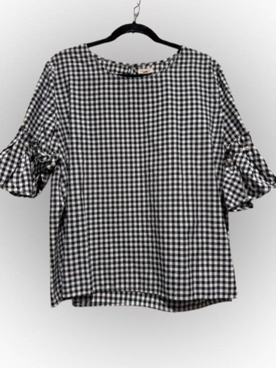 Jennifer & Grace Tops - Black & White Gingham Ruffle Sleeve Top - Women XL